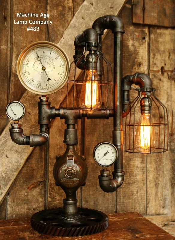 Industrial Lighting with High CRI (Color Rendering Index) for True Color PerceptionSteampunk Lamp, Antique Steam Gauge Gear Industrial light, #483