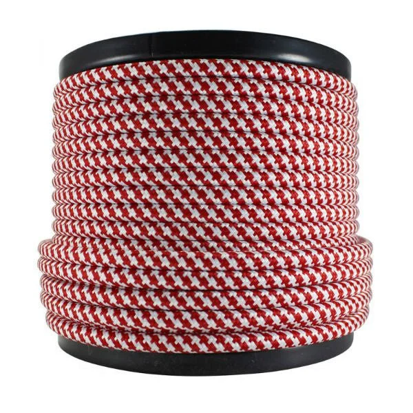 Daylight white Edison light bulbsRed and white houndstooth SVT-2 round cloth covered cord - Per ft.