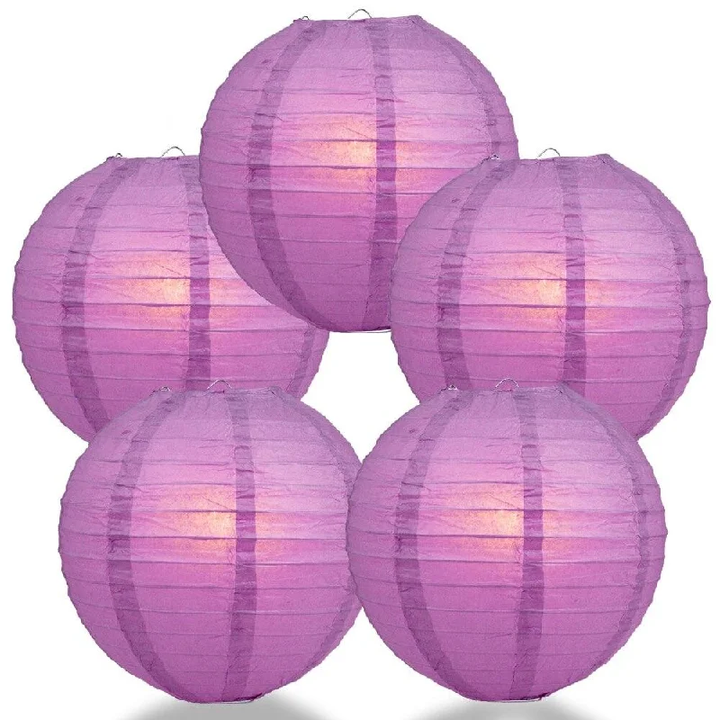 Nickel plated base Edison light bulbs5-PACK 16" Violet / Orchid Round Paper Lantern, Even Ribbing, Chinese Hanging Wedding & Party Decoration