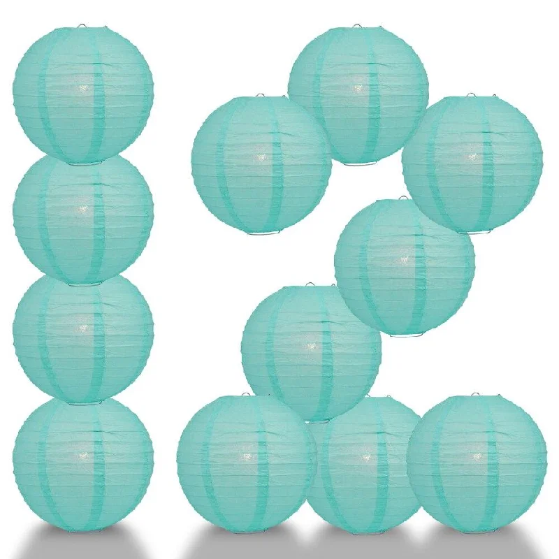 Frosted glass Edison light bulbsBULK PACK (12) 20" Water Blue Round Paper Lantern, Even Ribbing, Chinese Hanging Wedding & Party Decoration