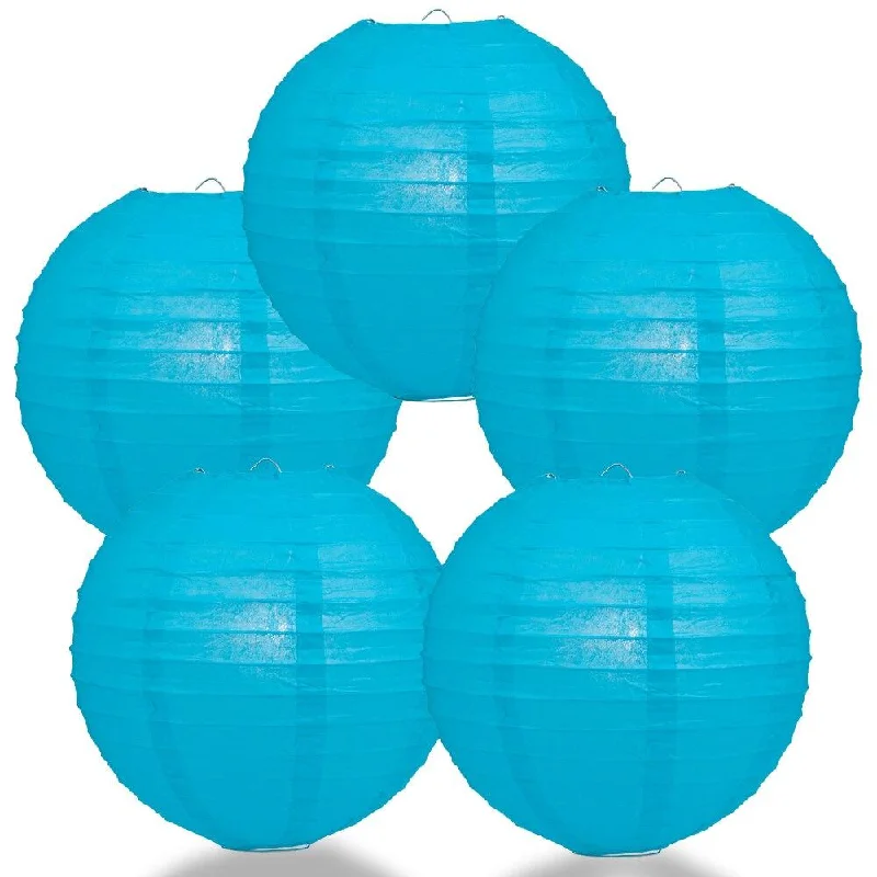 Decorative LED Edison light bulbs for weddings5-PACK 14" Turquoise Round Paper Lantern, Even Ribbing, Chinese Hanging Wedding & Party Decoration