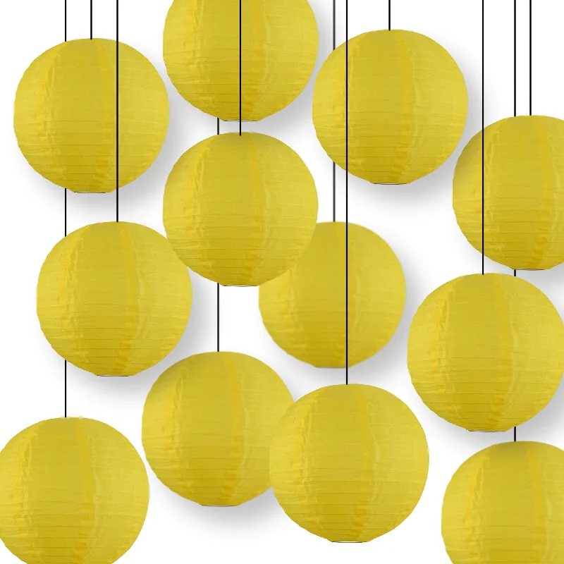 Mercury glass Edison light bulbsBULK PACK (12) 10" Yellow Shimmering Nylon Lantern, Even Ribbing, Durable, Hanging