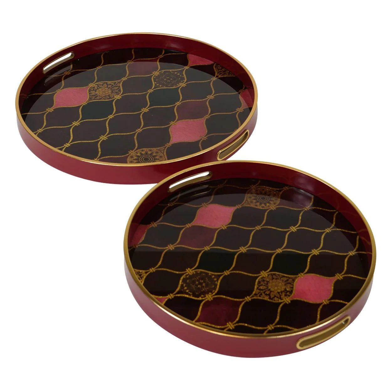 Track lighting for creating a moody atmosphereHaralson Trays (Set of 2) - Red & Gold Finish