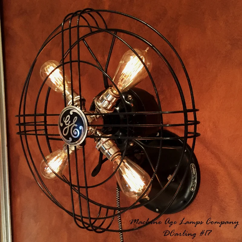 Industrial Lighting for Textile MillsSteampunk 1940’s General Electric wall Fan Lamp Wall Sconce Light , # DC17