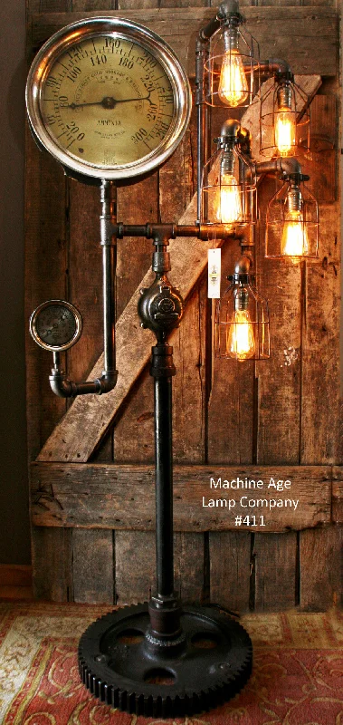 Industrial Pendant Lighting for Machine ShopsSteampunk Industrial Floor Lamp, Steam Gauge #411