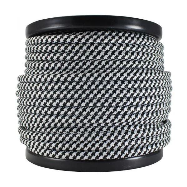 Low wattage Edison light bulbs for ambianceBlack and white houndstooth round SVT-2 cloth covered cord - Per ft.