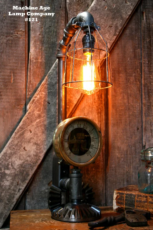 Industrial Lighting for Printing Press Facilitiessteampunk Lamp, By Machine Age Lamps, Steam Gauge, Gear, Industrial #121