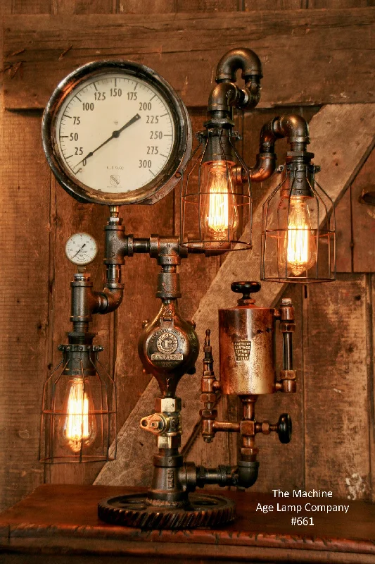 Industrial Wall - Mounted Lighting for Workshop WallsSteampunk Industrial Steam Gauge Lamp, American Oiler, #661 -sold