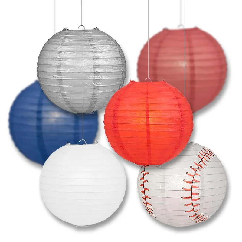 UL listed Edison light bulbsLos Angeles Pro Baseball 14-inch Paper Lanterns 6pc Combo Party Pack - Midnight Blue, Red, Maroon, Silver & White