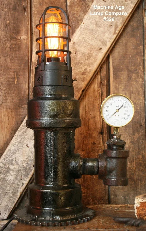 Industrial Emergency Lighting for Safety in FactoriesSteampunk Lamp, Antique Pipe, Lighthouse and Gear Base #326 - SOLD