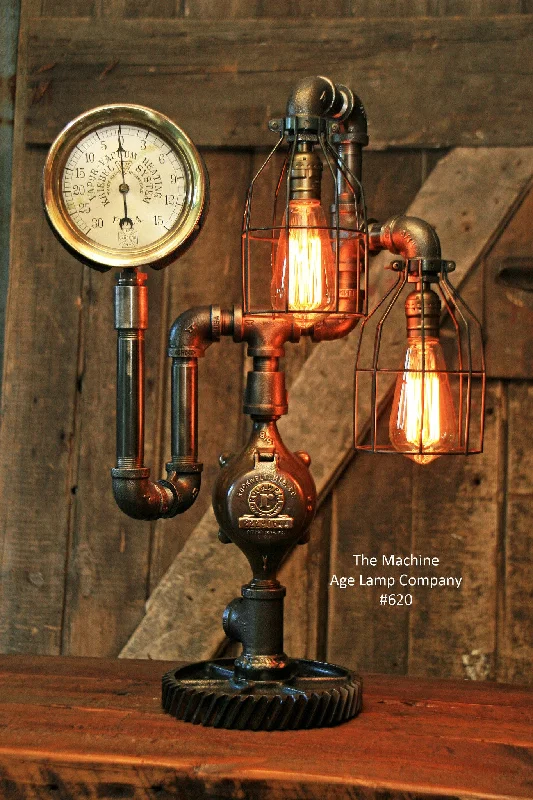 Dust - Resistant Industrial Lighting for Dirty WorkspacesSteampunk Industrial Steam Gauge Lamp, #620 - SOLD