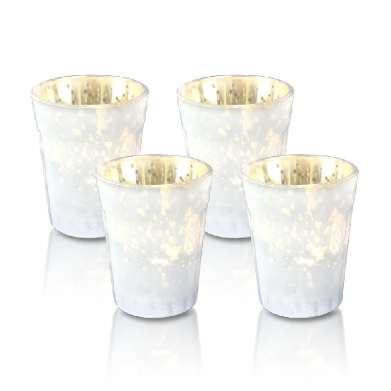 CSA certified Edison light bulbs4 Pack | Vintage Mercury Glass Candle Holders (3.25-Inch, Katelyn Design, Column Motif, Pearl White) - For Use with Tea Lights - For Home Decor, Parties and Wedding Decorations