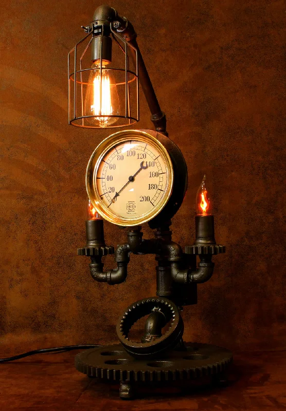 Industrial Lighting for Furniture FactoriesSteampunk Lamp, Steam Gauge Gear Lamp #CC7