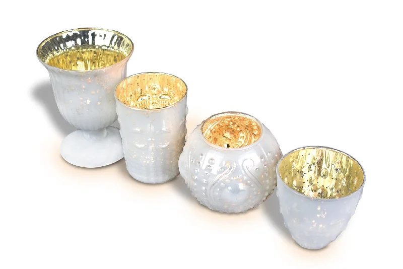 Edison screw base light bulbsVintage Glam Mercury Glass Tealight Votive Candle Holders (Pearl White, Set of 4, Assorted Designs and Sizes) - for Weddings, Events and Home Décor