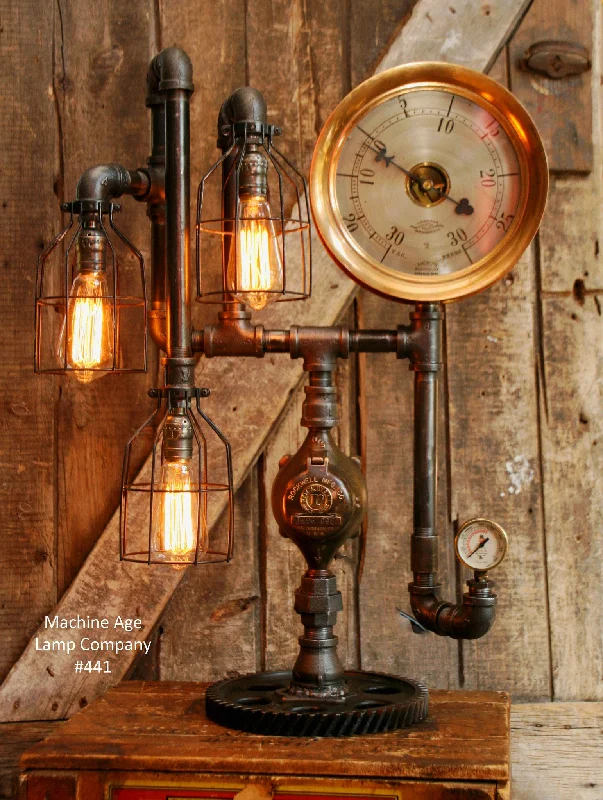 Energy - Efficient Industrial Lighting for Cost - SavingsSteampunk Lamp, Antique Steam Gauge and Gear Base #441 - SOLD