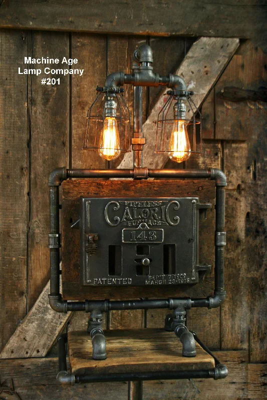 Industrial Lighting for Printing Press FacilitiesSteampunk Lamp, Iron Door and Barn Wood #201 - SOLD