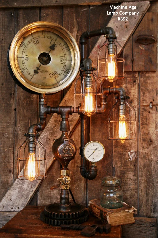 Low - Bay Industrial Lighting Fixtures for Small FactoriesSteampunk Industrial Lamp, Huge 12" Steam Gauge  #392 - SOLD