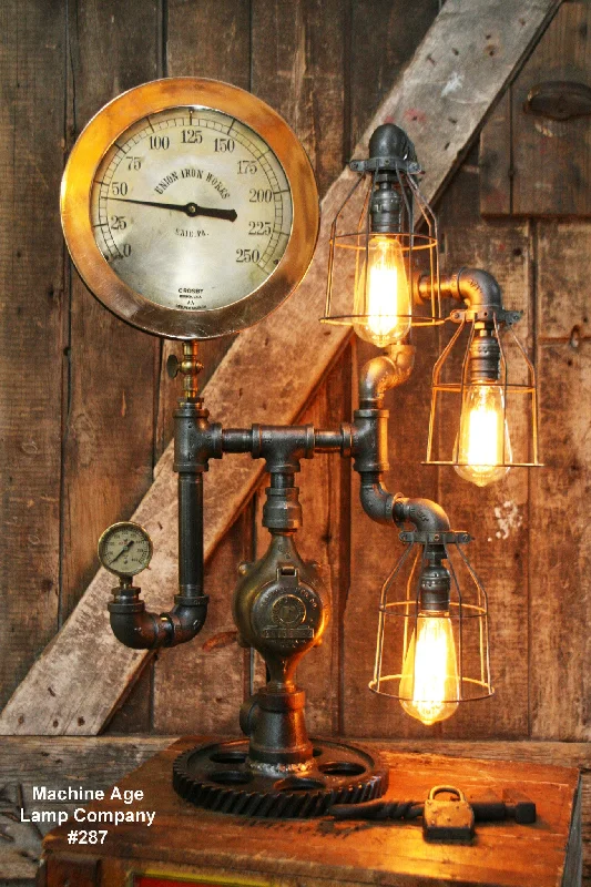 Industrial Ceiling - Mounted Lighting for Assembly PlantsSteampunk Industrial Lamp, Steam Gauge  #287 - SOLD