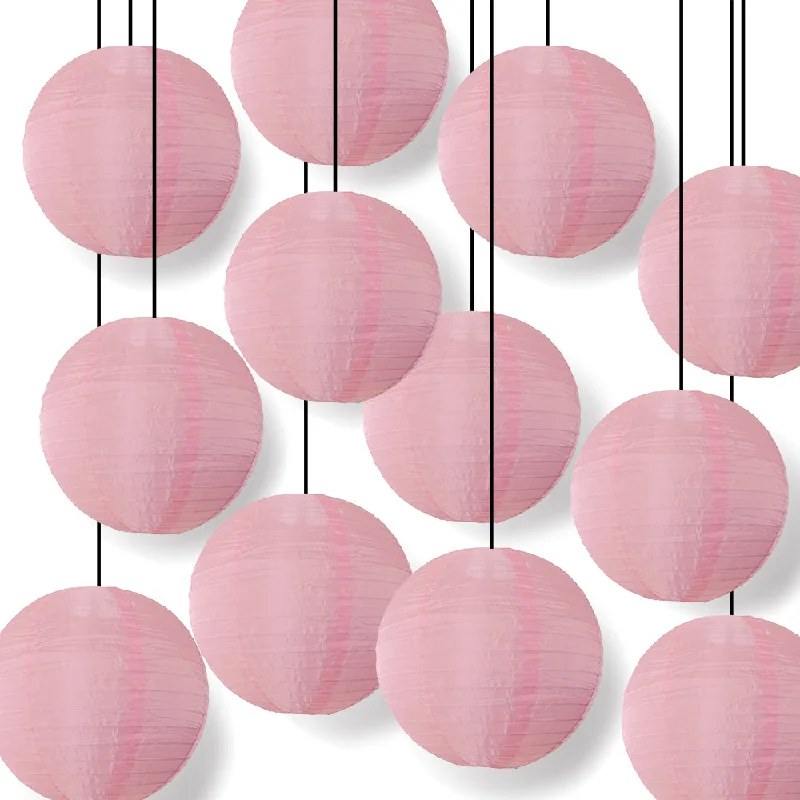 Soft white Edison light bulbsBULK PACK (12) 18" Pink Shimmering Nylon Lantern, Even Ribbing, Durable, Hanging