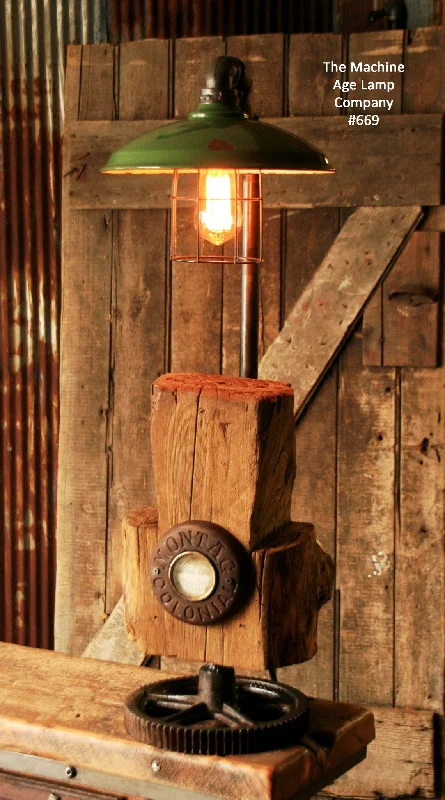 Industrial Lighting for Pharmaceutical ManufacturingSteampunk Industrial Vintage Cabin Wood and Gear Lamp, Light , #669 - SOLD