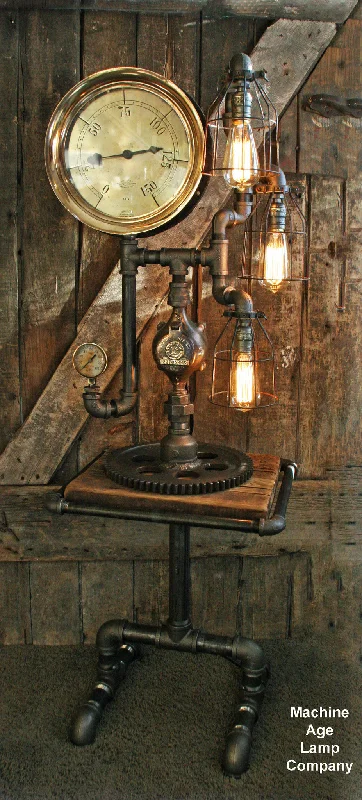 Adjustable Industrial Lighting for Flexible IlluminationSteampunk Industrial Barn Wood and Lamp Table Stand Floor 5