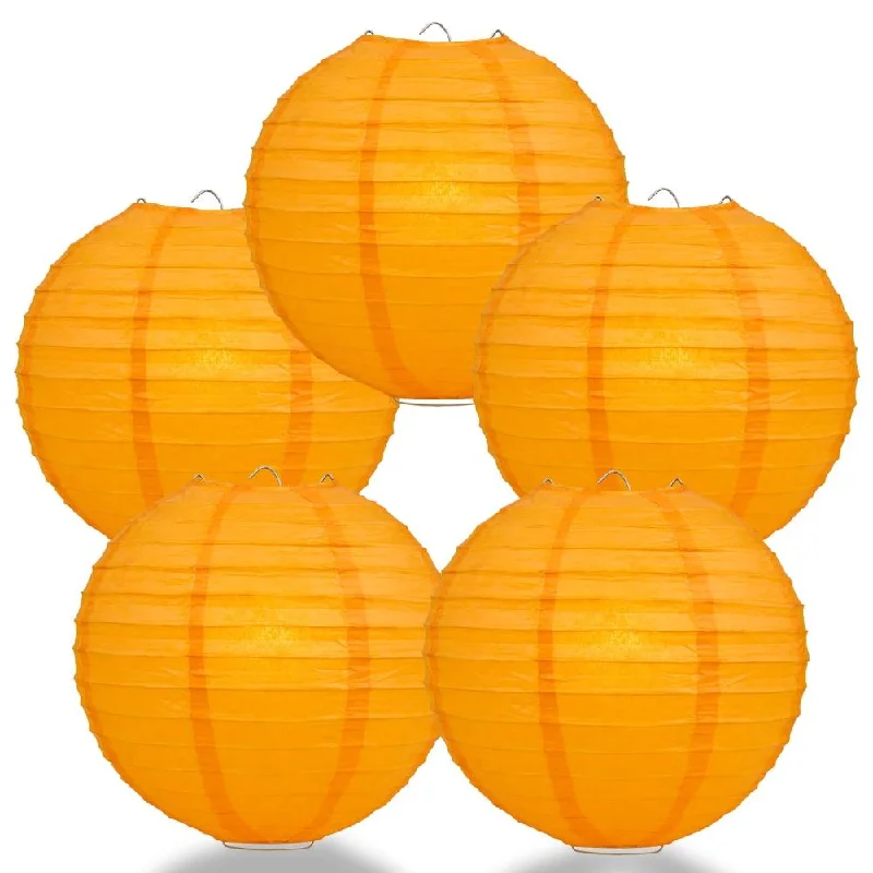 UL listed Edison light bulbs5-PACK 8" Orange Round Paper Lantern, Even Ribbing, Chinese Hanging Wedding & Party Decoration