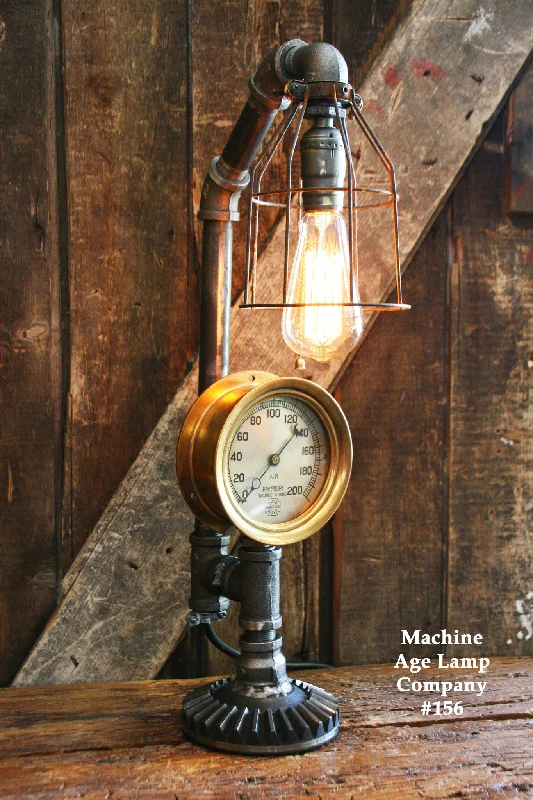 Industrial Emergency Lighting for Safety in FactoriesSteampunk Lamp, Steam Gauge Lighting #156 - SOLD