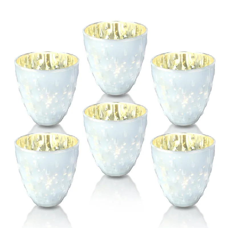 UL listed Edison light bulbsBLOWOUT 6 Pack | Vintage Mercury Glass Candle Holders (3.25-Inch, Small Deborah Design, Pearl White) - For Use with Tea Lights - Home Decor, Parties and Wedding Decorations