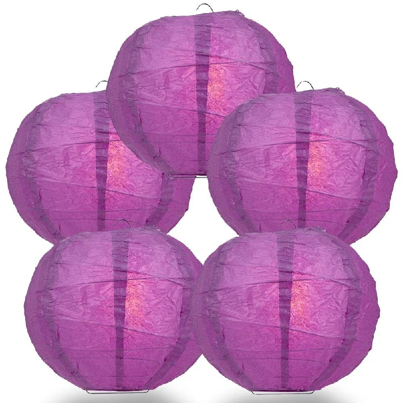 Nickel plated base Edison light bulbs5-PACK 8" Violet / Orchid Round Paper Lantern, Crisscross Ribbing, Chinese Hanging Wedding & Party Decoration