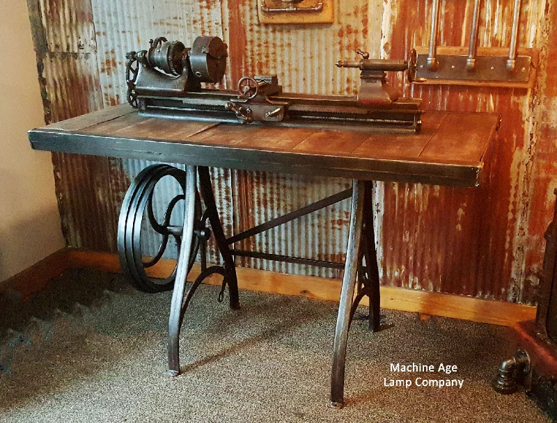 Industrial Lighting for Printing Press FacilitiesRare Antique Barnes Lathe,  Pub Table Stand, Reclaimed Wood Top - #640 Sold