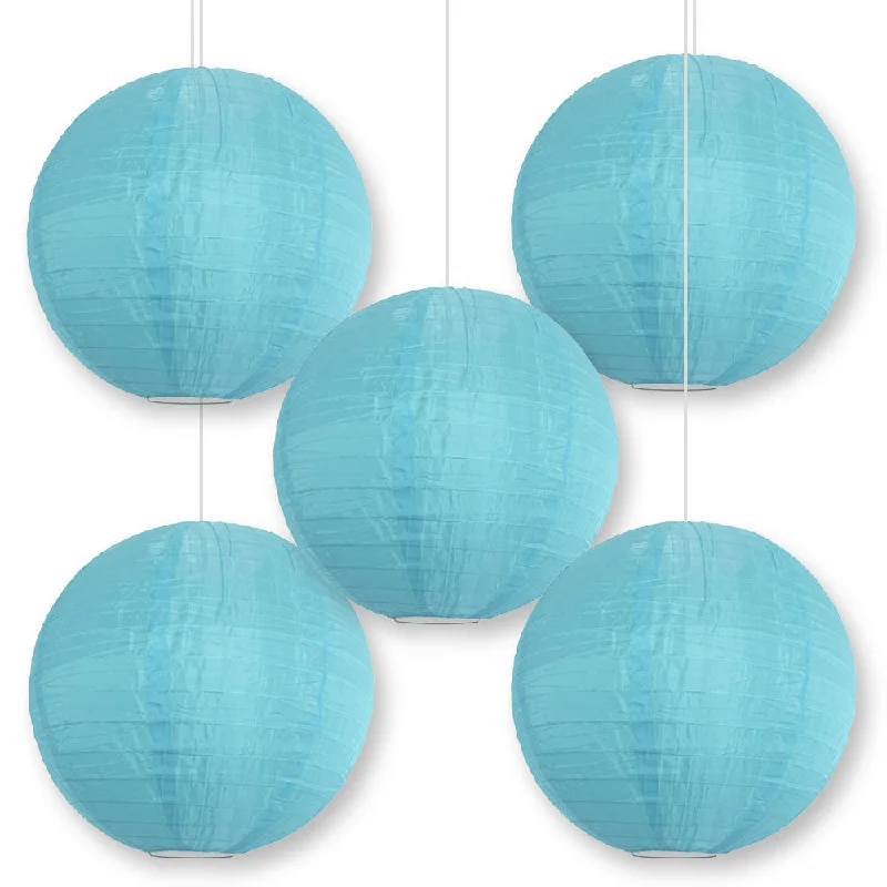 Modern Edison light bulbs with advanced filaments5-PACK 24" Baby Blue Shimmering Nylon Lantern, Even Ribbing, Durable, Hanging