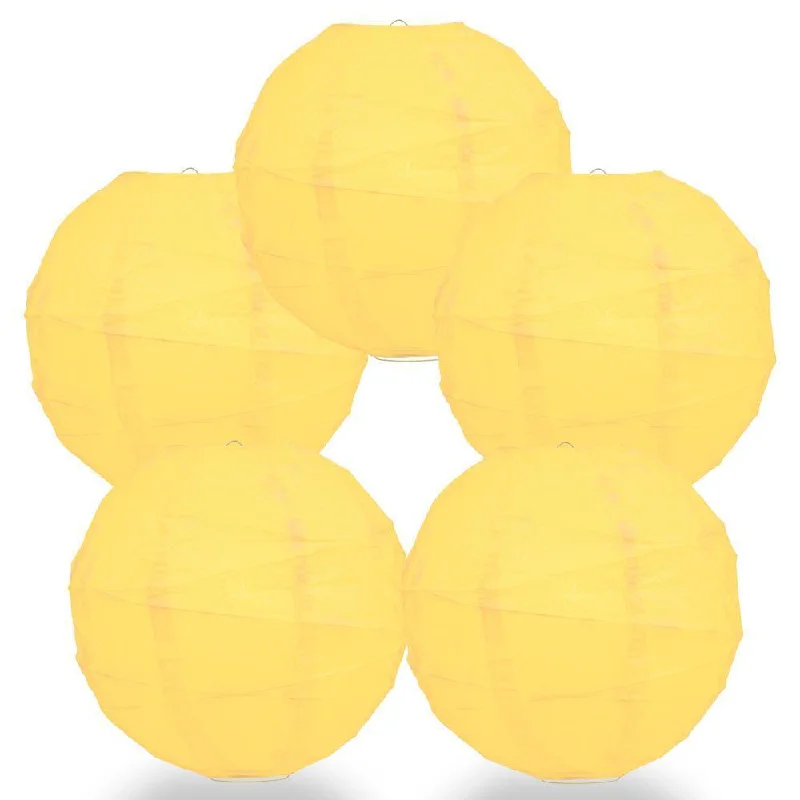 Decorative LED Edison light bulbs for weddings5-PACK 24" Lemon Yellow Chiffon Round Paper Lantern, Crisscross Ribbing, Chinese Hanging Wedding & Party Decoration