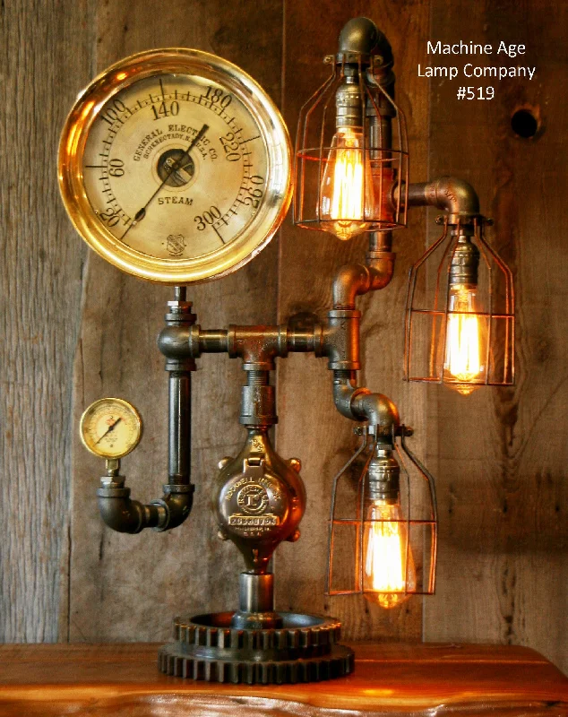 Color - Tunable Industrial Lighting for Special ApplicationsSteampunk Lamp, Amazing Antique 10" Steam Gauge and Gear Base #519 - SOLD