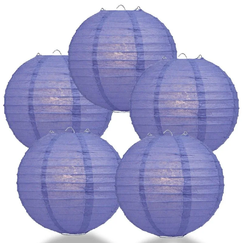 UL listed Edison light bulbs5-PACK 24" Very Periwinkle / Astra Blue Round Paper Lantern, Even Ribbing, Chinese Hanging Wedding & Party Decoration