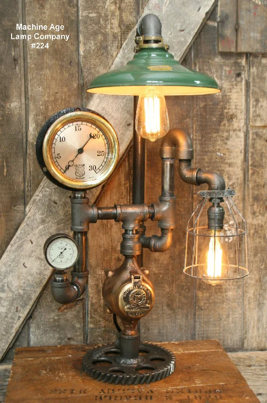 Industrial Ceiling - Mounted Lighting for Assembly PlantsSteampunk Lamp, Steam Gauge and Green Shade #224 - Sold