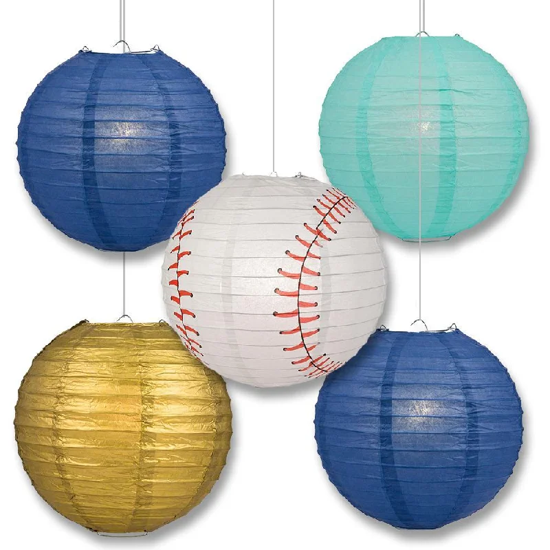 Daylight white Edison light bulbsTampa Bay Pro Baseball 14-inch Paper Lanterns 5pc Combo Party Pack - Dark Blue, Light Blue & Gold