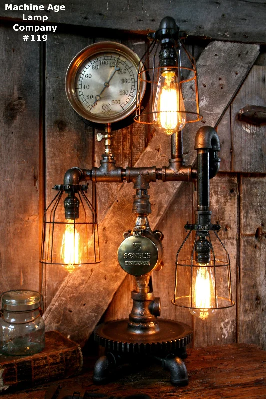 Durable Industrial Lighting for Harsh EnvironmentsSteampunk Lamp, By Machine Age Lamps, Brass Steam Gauge #119