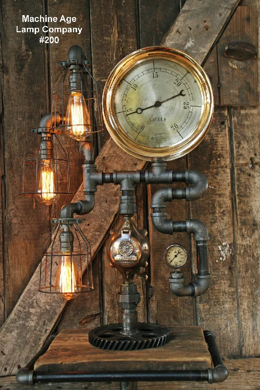 Industrial Lighting for Textile MillsSteampunk Lamp, Steam Gauge and Gear Base #200 - SOLD