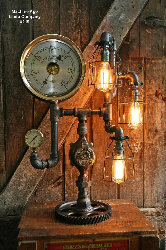 Industrial Task Lighting for Precision WorkstationsSteampunk Lamp, Steam Gauge and Gear Base #219 - SOLD