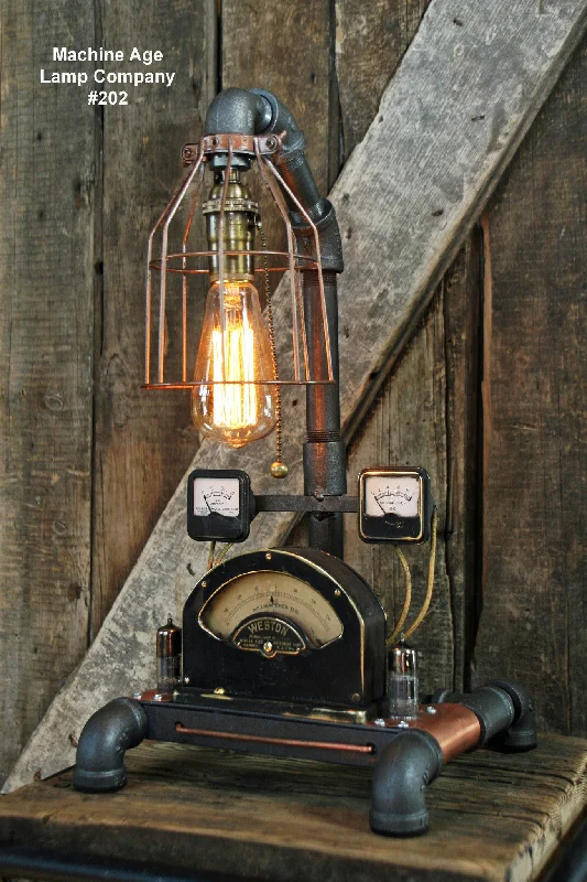 Industrial Lighting for Chemical PlantsSteampunk Lamp,  Brass Meter and Copper Base #202 - SOLD