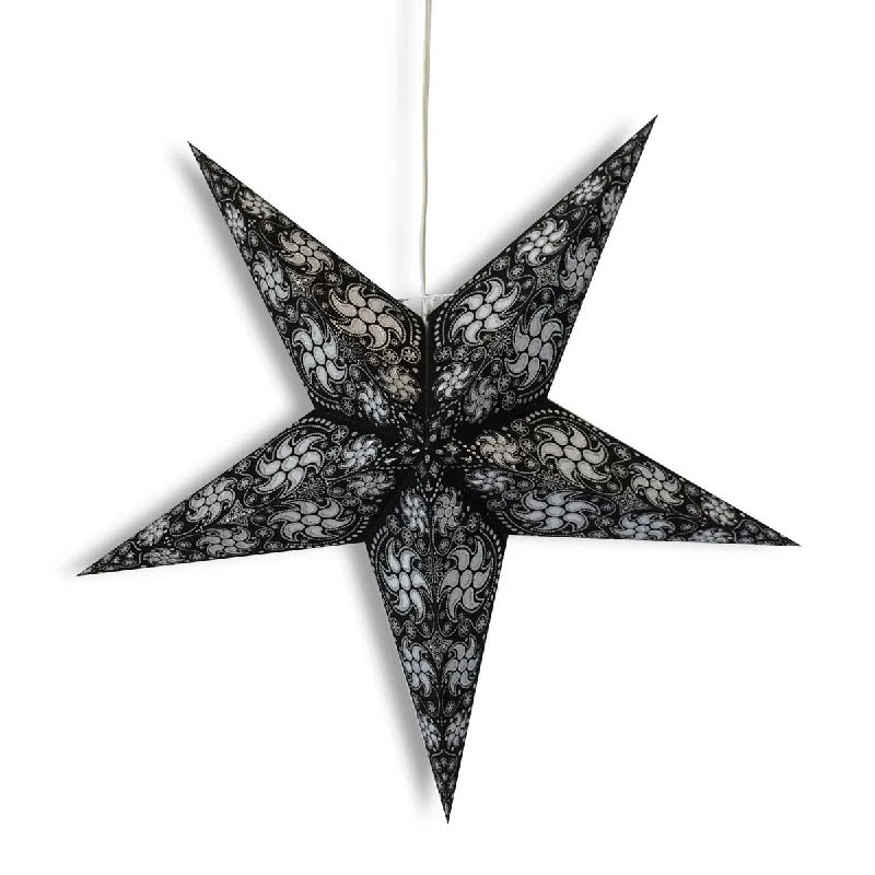 CSA certified Edison light bulbs24" Black / Silver Winds Glitter Paper Star Lantern, Hanging Wedding & Party Decoration