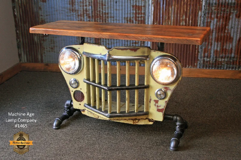 Industrial Lighting for Textile MillsIndustrial Antique Jeep CJ Military Willys Grille Table, Console, lamp Stand #1465 - sold