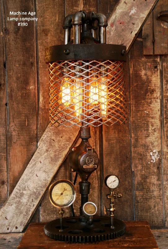 Industrial Wall - Mounted Lighting for Workshop WallsSteampunk Industrial Lamp, Pitner Gas Steam Gauge  #390 - SOLD