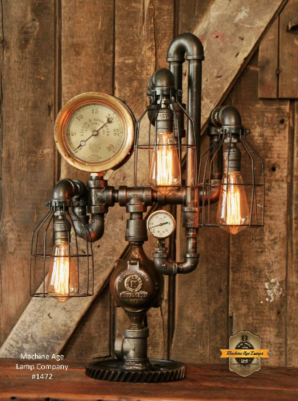 Industrial Pendant Lighting for Machine ShopsSteampunk Industrial Steam Gauge Lamp / New York / Boston  #1472 - Sold