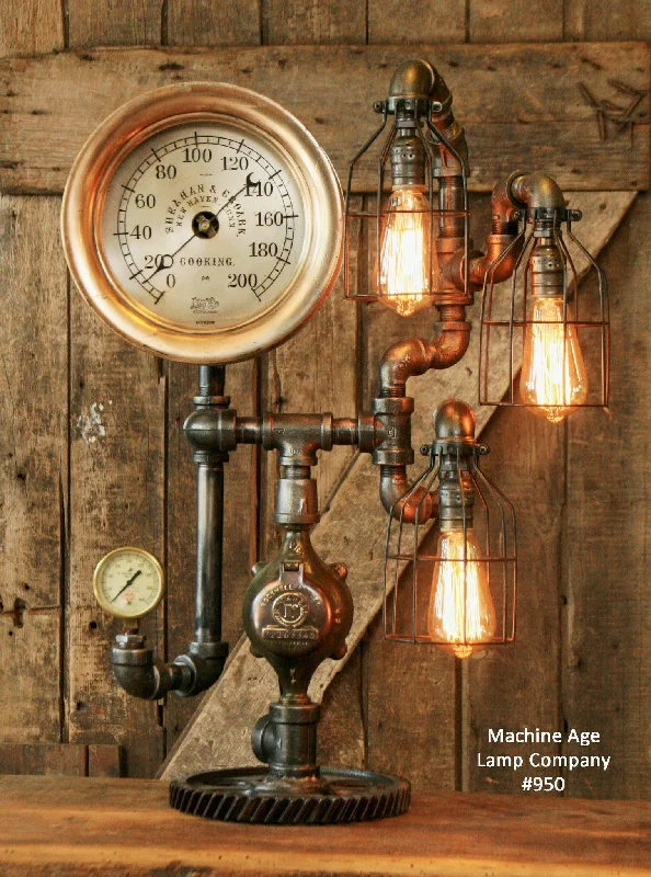 Industrial Ceiling - Mounted Lighting for Assembly PlantsSteampunk Industrial Steam Gauge Lamp, New Haven Conn, #956 - Sold