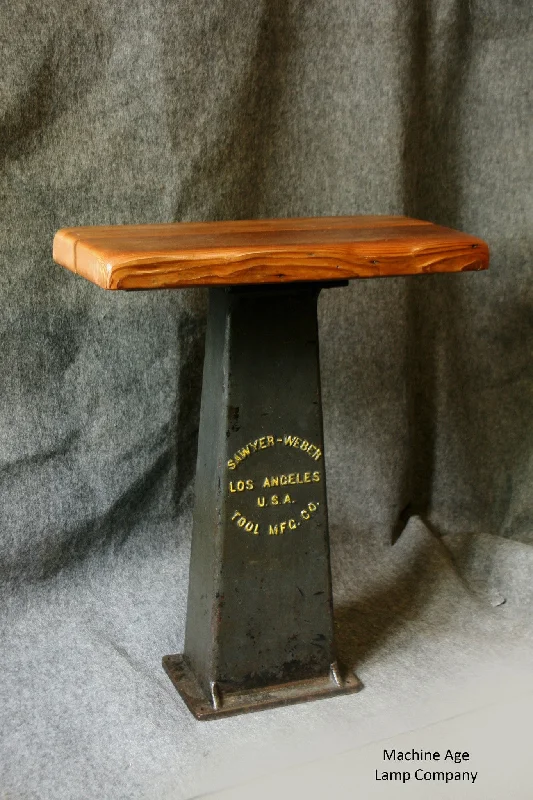 Industrial Lighting for Textile MillsAntique 1922 Machine Base Table, Lamp Stand, Reclaimed MN Barn Wood Top #523 - SOLD