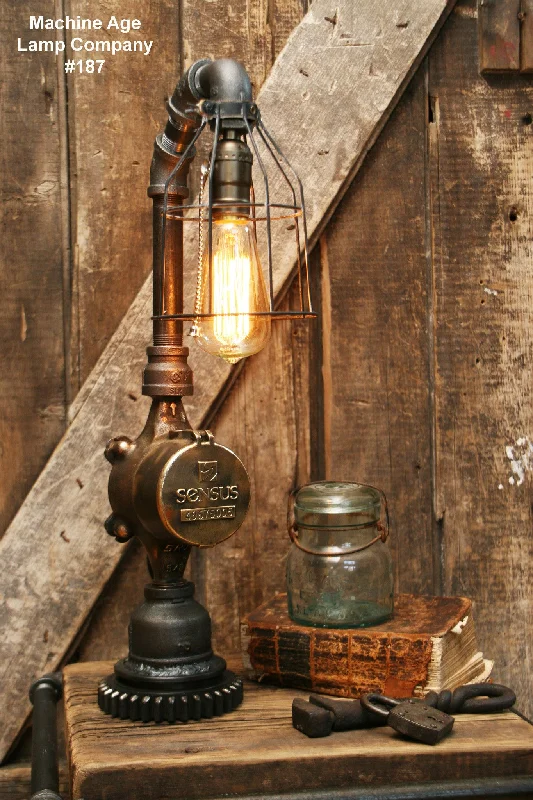 Adjustable Industrial Lighting for Flexible IlluminationSteampunk Lamp, Antique Water Meter and Gear Base #187 - SOLD