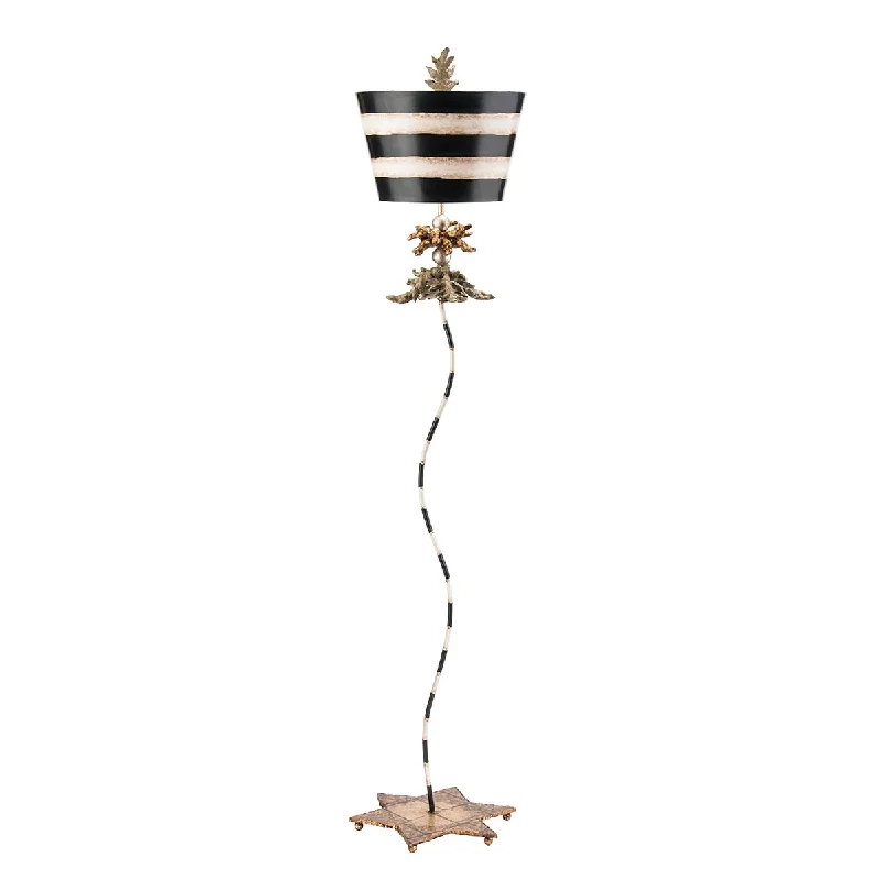 Track lighting with a sleek profileSouth Beach 1 Light -Floor Lamp - Black, Putty & Gold Leaf with Black and Cream Striped Shade E27