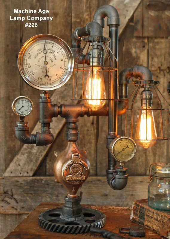 Color - Tunable Industrial Lighting for Special ApplicationsSteampunk Lamp, Steam Gauge and Green Shade #228 - SOLD