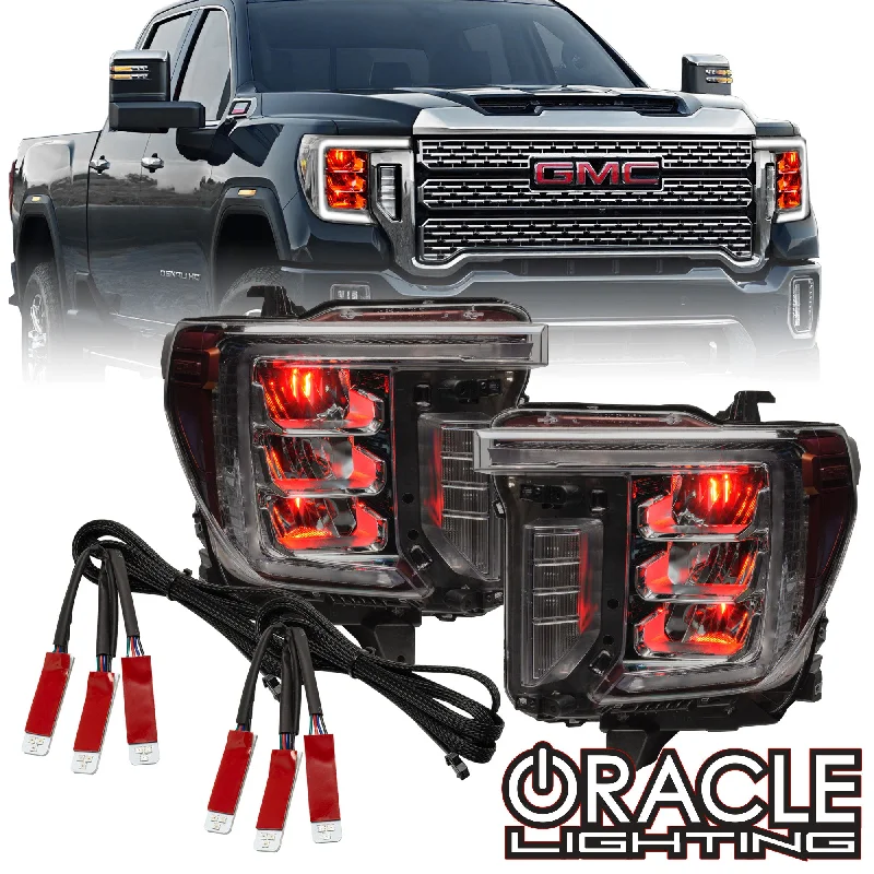 White track lighting for a clean lookORACLE Lighting 2020-2023 GMC Sierra 2500/3500 ColorSHIFT RGB Demon Eye Headlight Upgrade